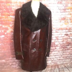 Vintage 70s Airane Brown PU Double Breasted Penny Lane Coat